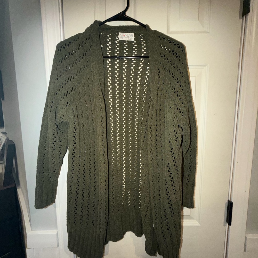 Poof! Olive Green Open Knit Cardigan